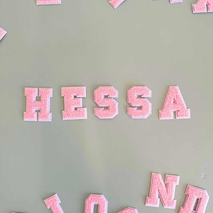 pink iron on letters