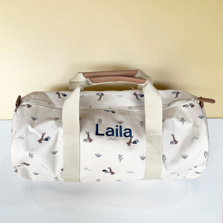 personalized rabbit printed weekend and duffle bag from FRESK