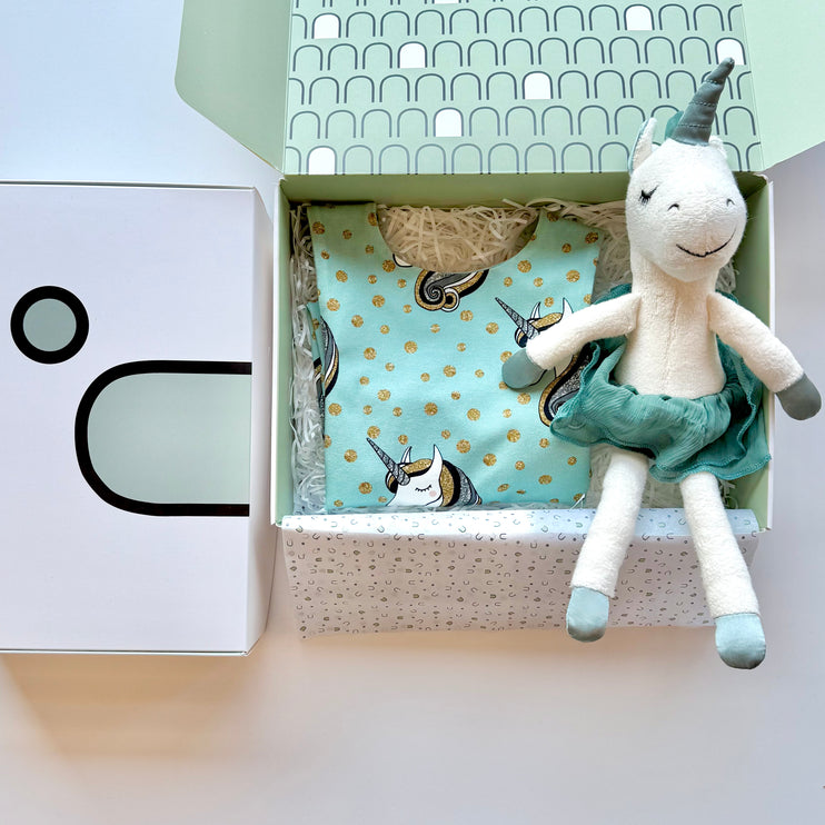 matching clothing and doll unicorn gift box 