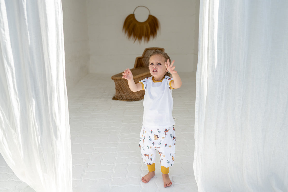 white lounge wear pants & tshirt kids organic cotton