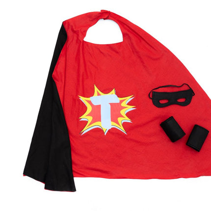 black and red personalized superhero cape 