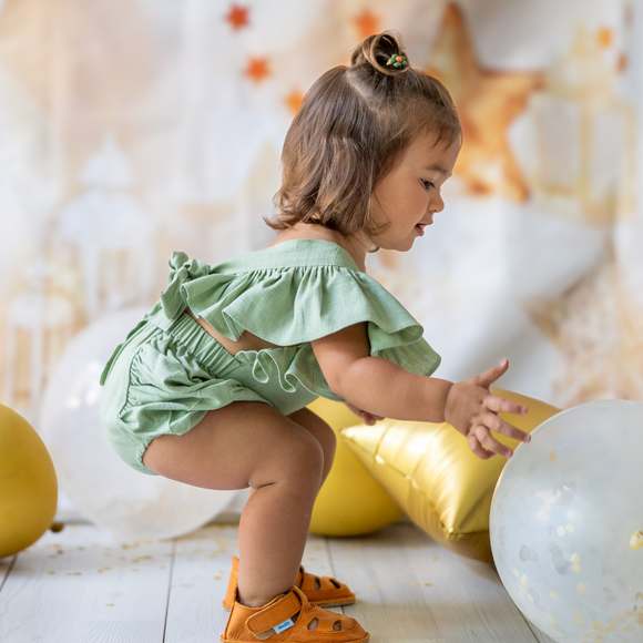 mint green linen romper