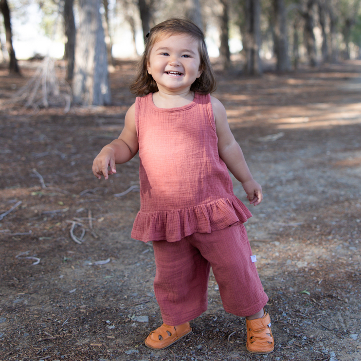 rustic brown muslin top & pants set