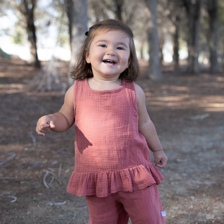 baby girls top & pants set rustic brown