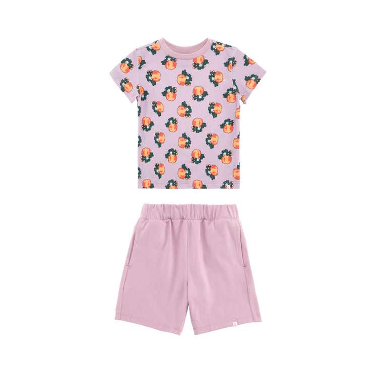 solid short and pattern tshirt set girls