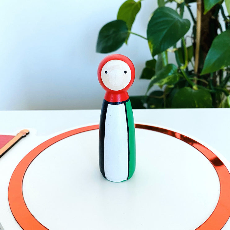 wooden peg doll with UAE flag 