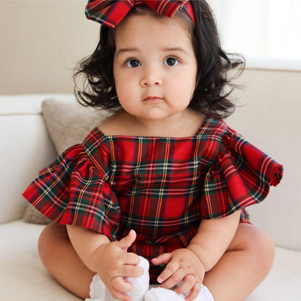 tartan lilly romper with bow at back kids christmas