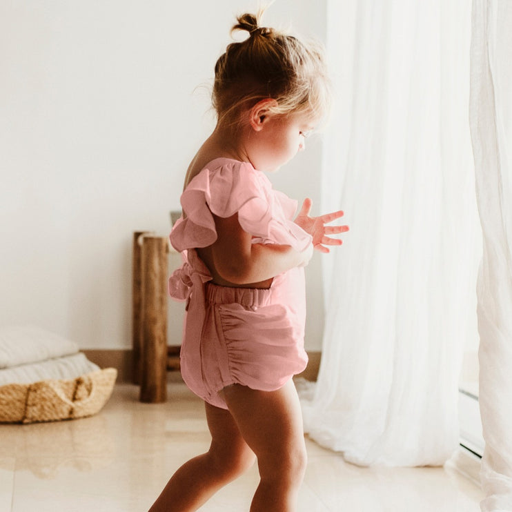 baby pink baby linen romper 