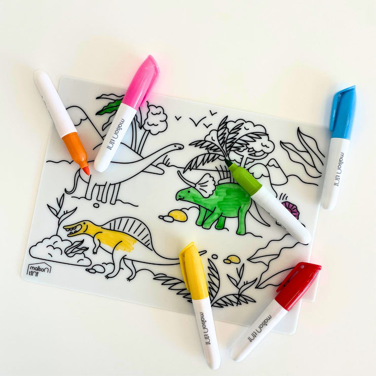 mini coloring placemat fun meal time dinosaurs