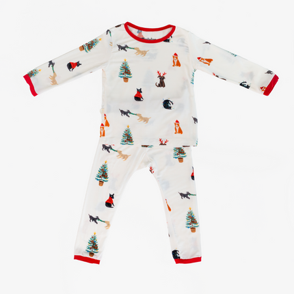 christmas pajamas bamboo 2 piece white and printed