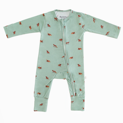 green zippie with fox print babies