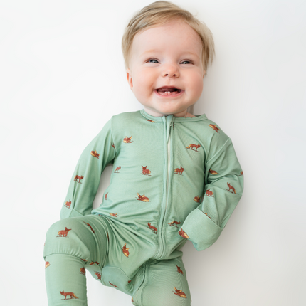 green zippie with fox print bamboo