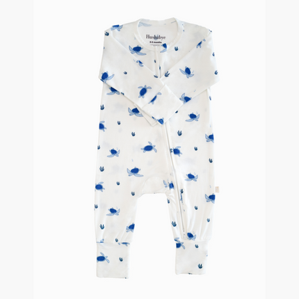 white with blue turtle print zippie bamboo babies kids