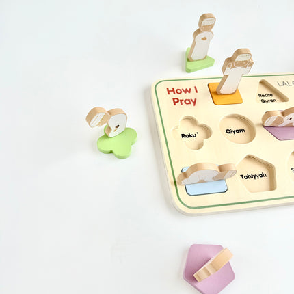 wooden board with prayer steps kids islam teaching toys 