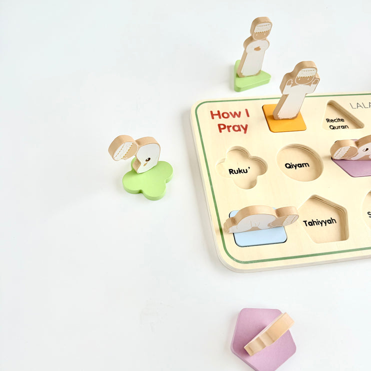 wooden board with prayer steps kids islam teaching toys 